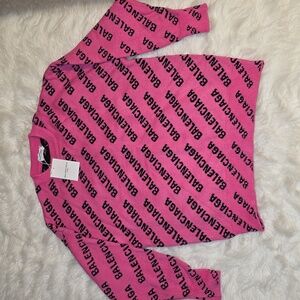 Balenciaga Vibrant Pink Logo Crew Neck Sweater